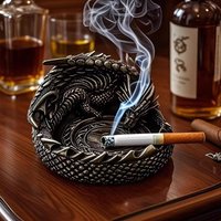 Medieval Dragon Sculpture Resin Ashtray Gothic Embossed Cigarette Holder for Home Bar Living Room Desktop Tabletop Decor