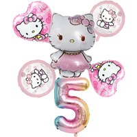 Pink Hello Kitty Foil Balloon Set, Color-Changing Numbers, Girls' Birthday Party Decoration, KT Cat Helium Inflatable Balloons,