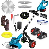 21V Cordless Weed Wacker Electric Lawn Mower Brushless Grass Trimmer with Wheel Length Angle Adjustable Telescopic Pruning Tool