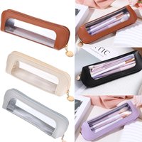 Small Clear Makeup Pouch, PU Leather Makeup Brush Bag Organizer Pouch with Zipper for Women Home Travel Office Cosmetic Storage