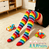 Women Rainbow Knee High Sock Colorful Striped Soft Comfortable Cute Leg Socks for Daily Wear Party Performance Halloween Cosplay