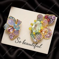 Noble and Gorgeous Flower with Colorful Diamond Earrings, Essential Jewelry for Banquet and Party - Birthday Gift