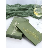 Green Gold Foil Leaves Disposable Dinner Napkins 2-Ply, Elegant Party Supplies for Wedding Birthday Holiday Decor