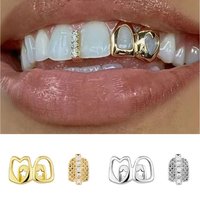 1/2pcs Hip Hop Hollow Heart Tooth Grillz Rhinestone Zircon Dental Grills Tooth Caps Gold Color Wearable Tooth Jewelry Gift