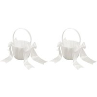 A84E-2Pack White Flower Girl Basket Wedding Basket For Flower Girls Cute Satin Flower Girl Basket