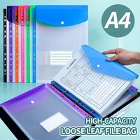 6 Pack A4 Plastic Punched Pocket Folders, 11 Holes Self-Adhesive Closure, Fits 2/3/4 Ring Binders, School Office Use