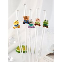 1/5PCS Cute Animal Glass Straw,Reusable for Smoothies, Cocktails, Parties. Great Gift for Christmas, Birthday.