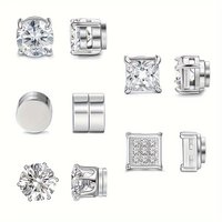 1 Pairs Magnetic Stainless Steel Earring Studs Set - Hip Hop Street Style Synthetic Zircon Non-Piercing Clip-On Earrings Jewelry