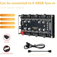 2-in-1 8-Port ARGB & PWM Fan Hub SATA Power Splitter 5V 3Pin ARGB 12V 4Pin PWM Sync for PC Case Cooling