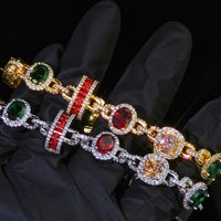 NY Rainbow Tennis Choker Necklace Iced out Multi Color Gemstone Jewelry for Women Men Colorful Stone Chain Accessory