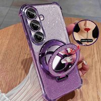 For Samsung Galaxy A57 A37 A56 A36 A17 A07 A54 A55 A34 A35 A24 A25 A14 A15 A16 AntiShock Plating Case Makeup Mirror Stand Cover