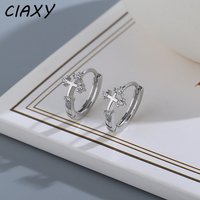 CIAXY Silver Color Cross Ear Hoop Earrings for Men and Women Couples Personality Zircon Ear Buckle Punk Jewelry