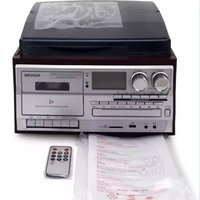 Classic Vintage Multifunction 10-in-1 Gramophone Vinyl Record CD Player Tape Radio Speaker Gramophone Silver