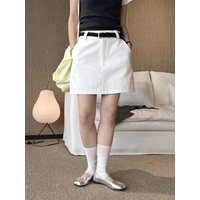 Summer new Korean style fashionable belt solid color slimming half skirt loose short skirt for women