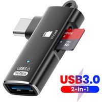 2 in 1 USB C OTG Adapter Type-C to USB3.0 Data Transmission + TF Card Reader Connector For iPhone 15-17 Cellphones Tablet Laptop