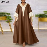 VONDA Women Plus Size Dresses L-5XL Patchwork Loose V Neck Vestidos 3/4 Sleeve Summer Autumn Fashion Long Dresses OL Work Party
