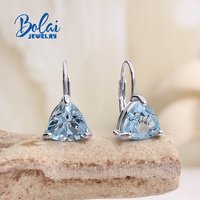 925 sterling silver women's earrings natural brazil sky blue topaz triangle 8.0mm gemstones fine jewelry for birthday daily wear