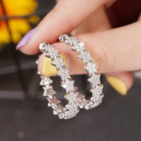 CAOSHI Aesthetic Silver Color Hoop Earrings Brilliant Star Design Cubic Zirconia Ear Accessories Elegant Party Jewelry for Women