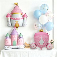 Pink Dreamy Castle Birthday Party Ballons Carriage Princess Dress Cute Foil Balloons Accessories
