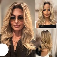 Warm Blonde Loose Wave Lace Front Wig Heat Resistant Synthetic Hair Dark Roots 13x4 Glueless Wig for Women Daily Easy to Wear