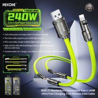 240W 3-in-1 Kirsite Cable USB Fast Charging Multiple Functions Use for iPhone iPad Notebook Tablet Xiaomi Samsung Mobile Phone