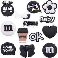 Single Sale 1pcs PVC Shoe Charms Fit Wristbands Kawaii Black Baby Lucky Lovable Coffee Heart Garden Shoes Button Decorations