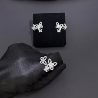 Classic Diamond Three Butterfly Open Ring Three Butterfly Earrings. High end fashion gift.