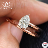 COSYA 1.25CT Pear Cut Moissanite Solitaire Ring For Women S925 Silver Plated 18K Gold Waterdrop Wedding Row Band Jewelry Gifts