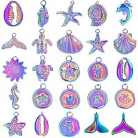 10pcs Rainbow Stainless Steel Dolphin Turtle Shell Seahorse Charms Ocean Animals Pendants Jewelry Making DIY Bracelet Necklace