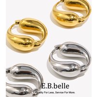 E.B.belle Smooth Surface Two Water Droplet Circulation Hoop Earrings 18K Gold Plated Jewelry 316L Stainless Steel Accessories