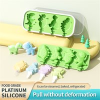 Silicone Ice Cream Mold With Lid And Sticks DIY Popsicle Mould Dinosaur Shape Pastry Mold Kitchen Ice Cream Tool