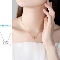 Fashion 925 Sterling Silver Double Round Zircon Pendant Necklaces Women Jewelry Gift Exquisite Rose Gold Rhinestone Choker Chain