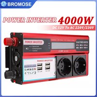 Transformatorowy inwerter, czysty, 4000 W, 12 V na 220 V/230 V, 50/60 Hz, generujący falę sinusoidalną, z 4 gniazdkami USB i gniazdkami europejskimi do ładowania oraz wyświetlaczem LED.