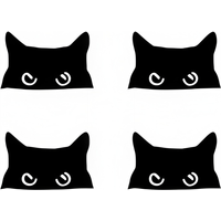 4PCS/SET Cute Peeking Black Cat Car Rearview Mirror Stickers Waterproof Vinyl Decals For Auto Interior Decor
