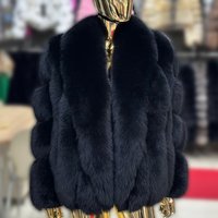 Real Fox Fur Coats With Collar Genuine Fur Outwear Woman Winter Black Corpped Fox Fur Jacket High Quality Natural Fur Jacket