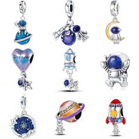 New 925 Sterling Silver Blue astronaut Space Pendants Bracelet Charms Fit Jewelry Party Beads DIY Fine Gifts Accessory