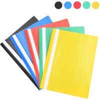 5-pack project folders, A4 plastic folders, transparent cover, double-hole binding clips, specifically for document storage.