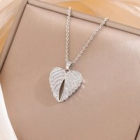 Fashion Crystal Angel Wings 925 Sterling Silver Jewelry Personality Heart Shaped Pendant Necklaces XL296