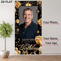 Personalized Happy Birthday Door Banner Custom Photo Birthday Photography Background Decorations Party Supplies for Women Men
