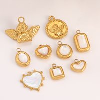 3Pcs Angel With Wing/Embossed Heart Charms Stainless Steel Oval Pendants With Natural Shell DIY Bracelet Necklace Jewelry Making