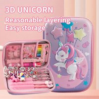 26Pcs 3D EVA Pencil Case Unicorn Dinosaur Stationery Set Pencil Pouch with Pencils Eraser Sharpener Stickers School Supplies