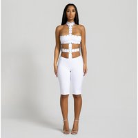 Sexy Halter Neck Cutout Bodycon Jumpsuit Women 2026 Summer Solid Studded Hollow Out Biker Short Romper Party Clubwear Outfits