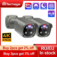 Techage H.265 Ultra HD 4K POE Kamera Outdoor 8MP IP Kamera Gesichtserkennung Farbnachtsicht Zwei-Wege-Audio für Überwachungssystem