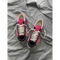 Premium Old Skool 36 Low-Top Pearl Dirtied Shoes Men's Pinkish Red Casual Board Shoes Anti-Fur Leather Flat Heel round Toe