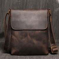 LUOKIR Vintage Crazy Horse Leather Shoulder Bag Simple Crossbody Bag Genuine Leather Men's Bag Large Capacity iPad Bag