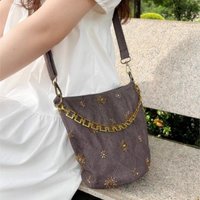 Retro Denim Bead Embroidery Shoulder Bag Women Chain Quilted Large Capacity Handbag Ladies Harajuku Versatile Crossbody Bag 2025