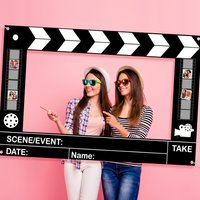 Movie Clapperboard Photo Booth Frame, Film Strip Design Selfie Frame for Hollywood Themed Birthday & Movie Night Party Decor