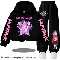 Ensemble de survêtement anime avec motif alphabet, comprenant un sweat à capuche et un pantalon pour filles, idéal comme cadeau pour enfants.