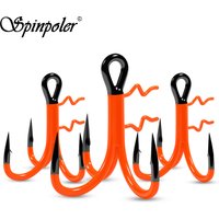 Spinpoler 3X Strong 1/0 2/0 3/0 Orange UV Assist Treble Hook Double Bend Spike for Swimbait Low Light Murky Water Fishing Tackle