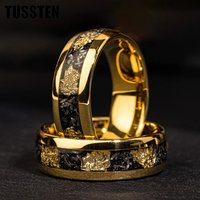 TUSSTEN 4/6/8MM Kuppelkanten Herren Damen Mode Verlobung Ehering Meteorit Goldfolie Inlay Wolframkarbidringe